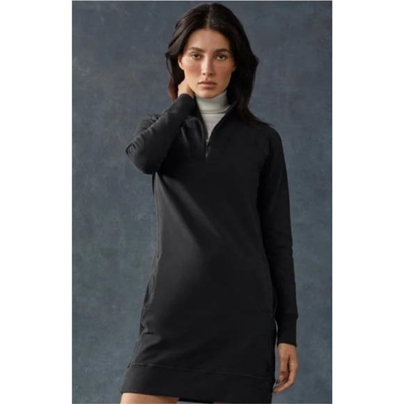 AMERICAN GIANT Mini Moto Dress Black 1/4 Zip Sweatshirt Mock Neck Sporty - Picture 3 of 11